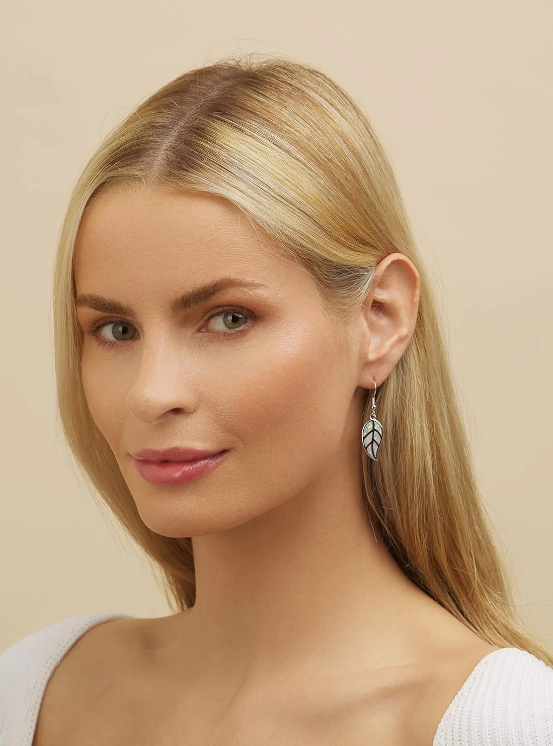 Barzel 18K White Gold/Rose Gold Plated Created White or Green Opal Leaf Drop Dangling Earrings