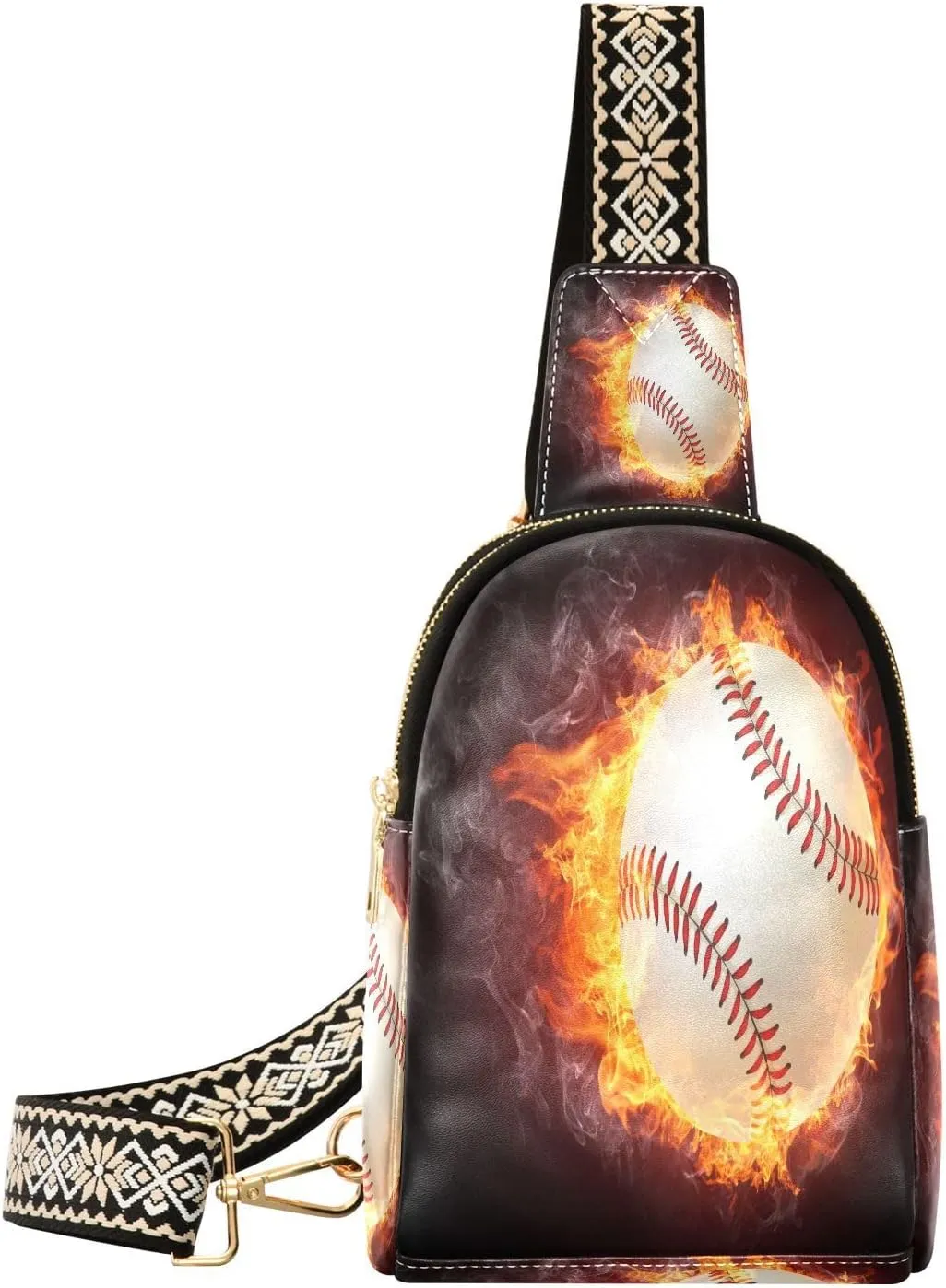 Baseball Ball Fire Flames Trendy Crossbody Bag Fashion Waist Packs Sport Cross Body Leather Chest Bag for Women Travel Outdoor