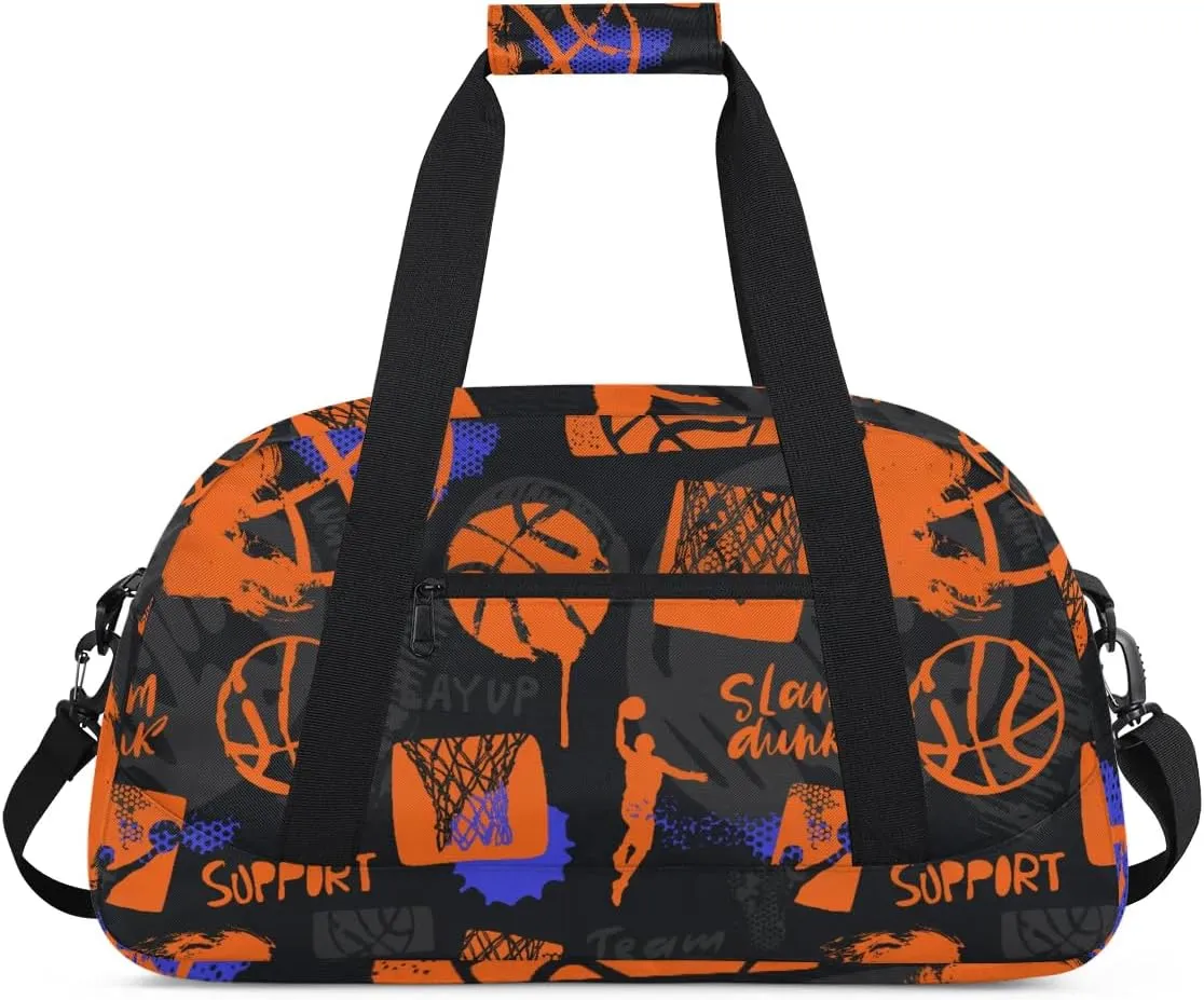 Basketball Kids Overnighter Duffel Bags for Boys Girls, Carry-On Size Sports Gym Bag for School Practice or Overnight Travel Weekender Sleepover Tote Bag