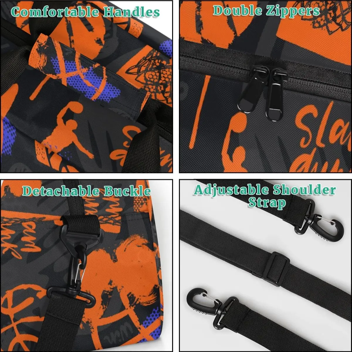 Basketball Kids Overnighter Duffel Bags for Boys Girls, Carry-On Size Sports Gym Bag for School Practice or Overnight Travel Weekender Sleepover Tote Bag