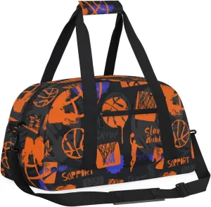 Basketball Kids Overnighter Duffel Bags for Boys Girls, Carry-On Size Sports Gym Bag for School Practice or Overnight Travel Weekender Sleepover Tote Bag