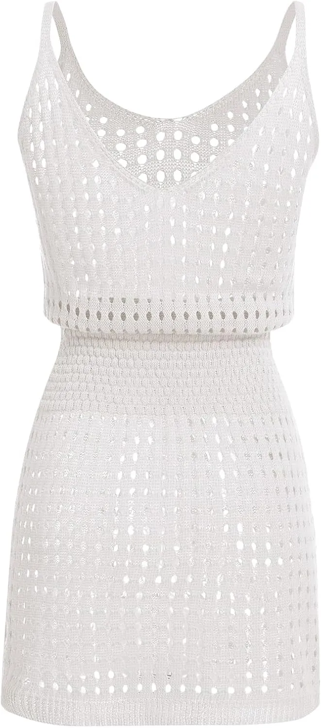 Bathing Suit Swim Cover Ups Spaghetti Strap Sundress Crochet Hollow Out Knit Cruise Outfits Beach Summer Dresses Women