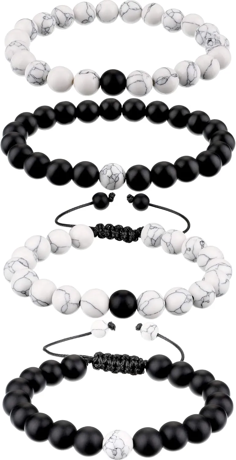 BBTO 4 Pcs Matching Couples Bracelet White Black Unisex Distance Bracelet for Boyfriend Husband Girlfriend Wife Fiance Anniversary Birthday Engagement Gift