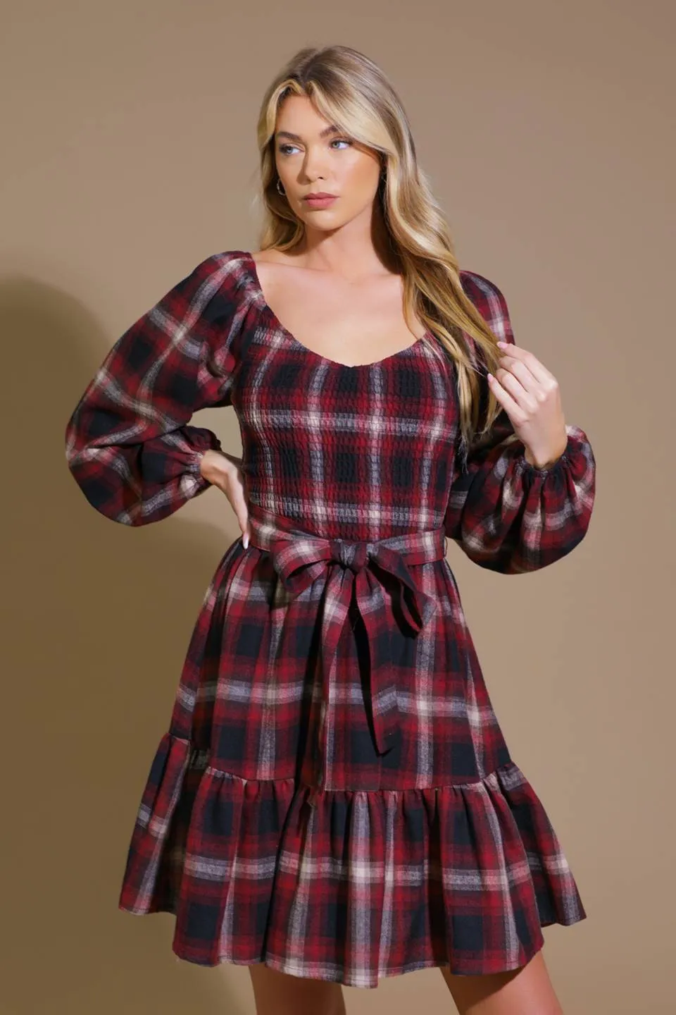BE WITH YOU WOVEN PLAID MINI DRESS