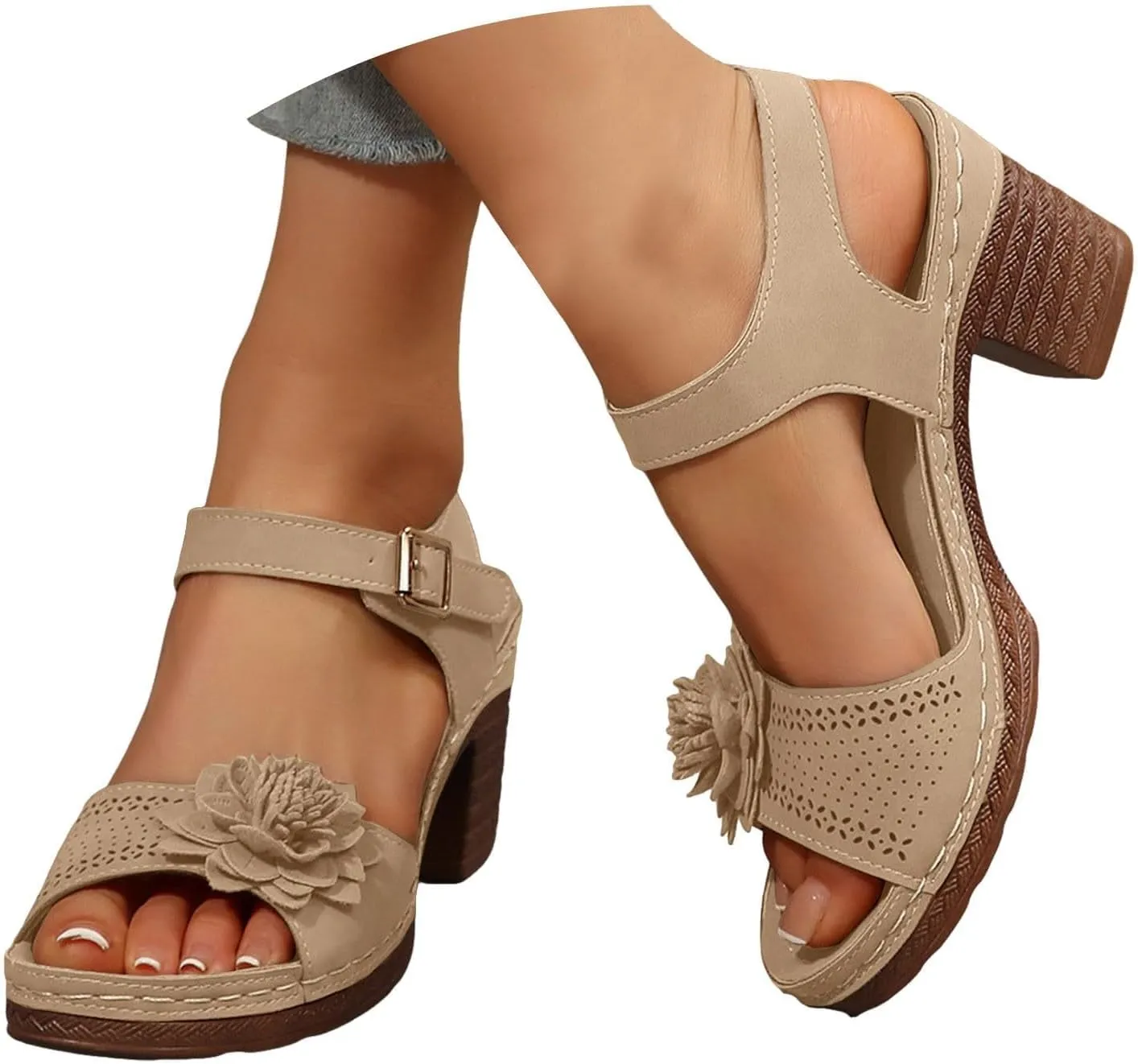 Beach Sandals for Women Dressy Arch Support Ankle Strap Wedge Platform Summer Casual Hollow Out Open Toe Trendy Low Heel Shoes Peep Slingback Bohemian Chic Flowers Chunky Travel Party Sandal