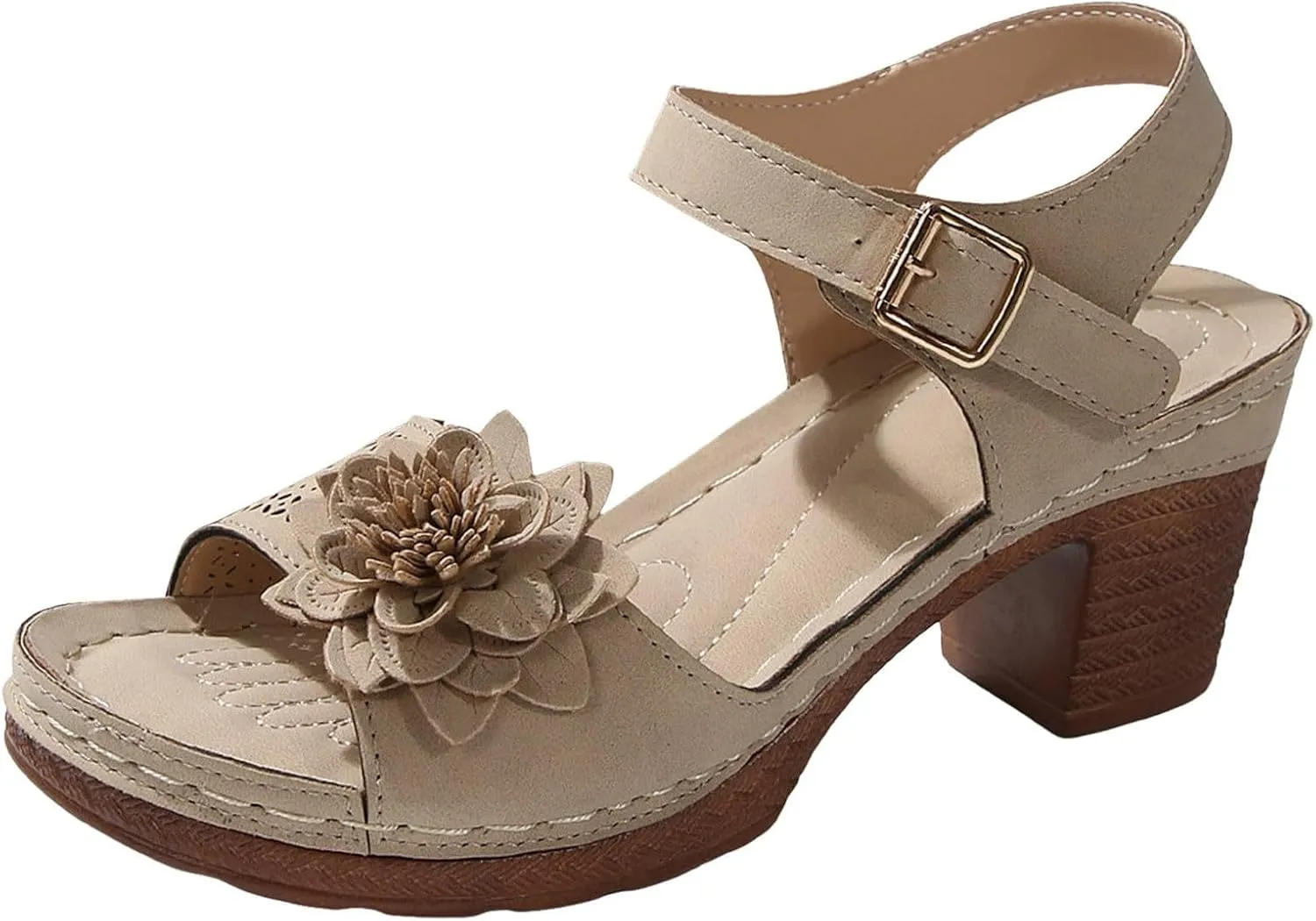 Beach Sandals for Women Dressy Arch Support Ankle Strap Wedge Platform Summer Casual Hollow Out Open Toe Trendy Low Heel Shoes Peep Slingback Bohemian Chic Flowers Chunky Travel Party Sandal
