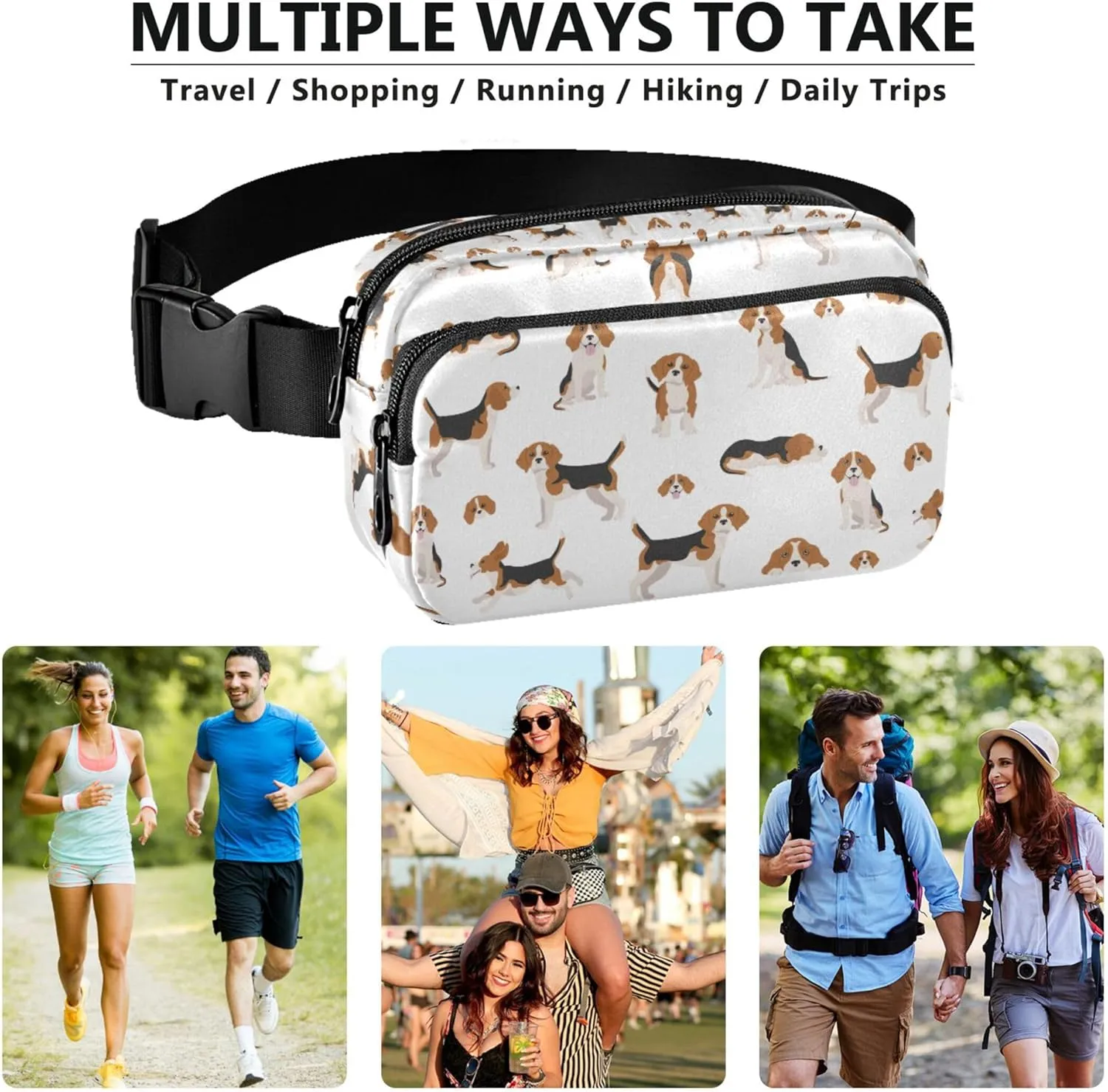 Beagle Dogs Puppy Fanny Packs Women Waterproof Belt Bag Hip Pack Cute Waist Pack for Women