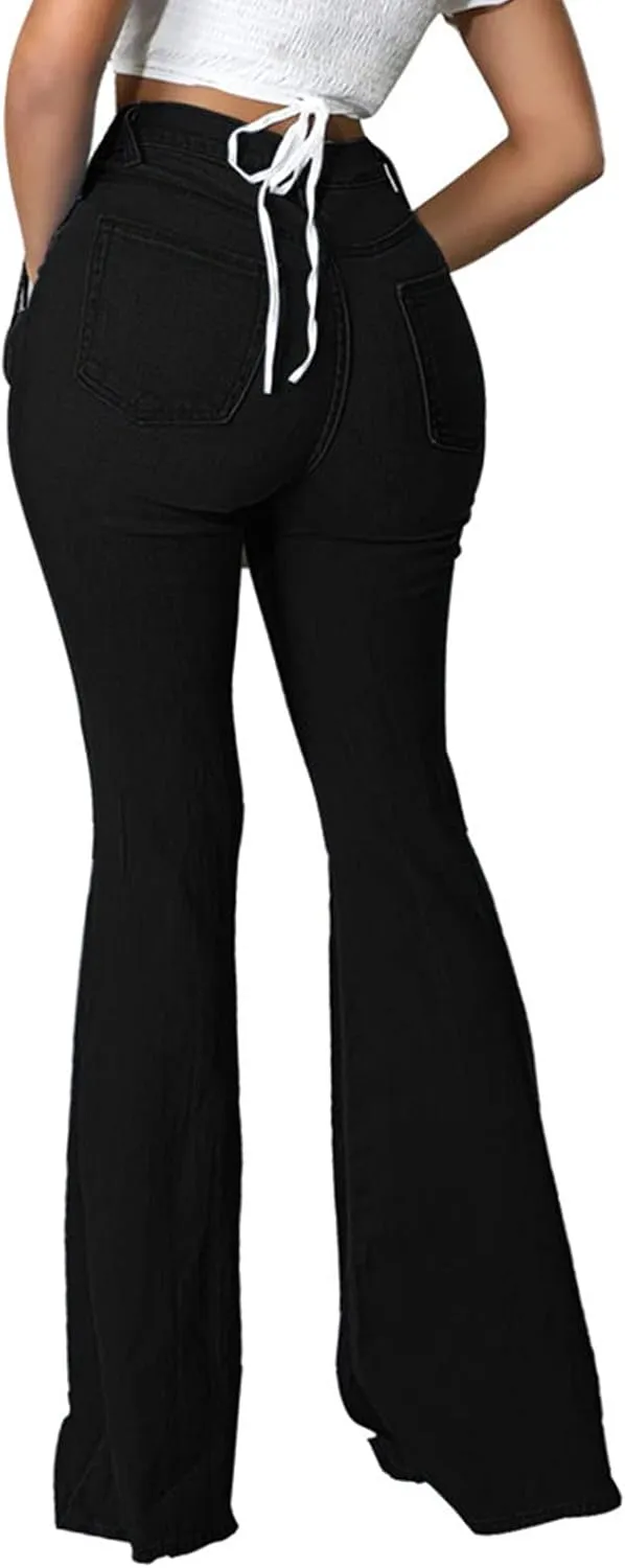 Bell Bottom Jeans for Women Ripped High Waisted Flared Denim Pants Classic Hole Retro Skinny Jean Trousers