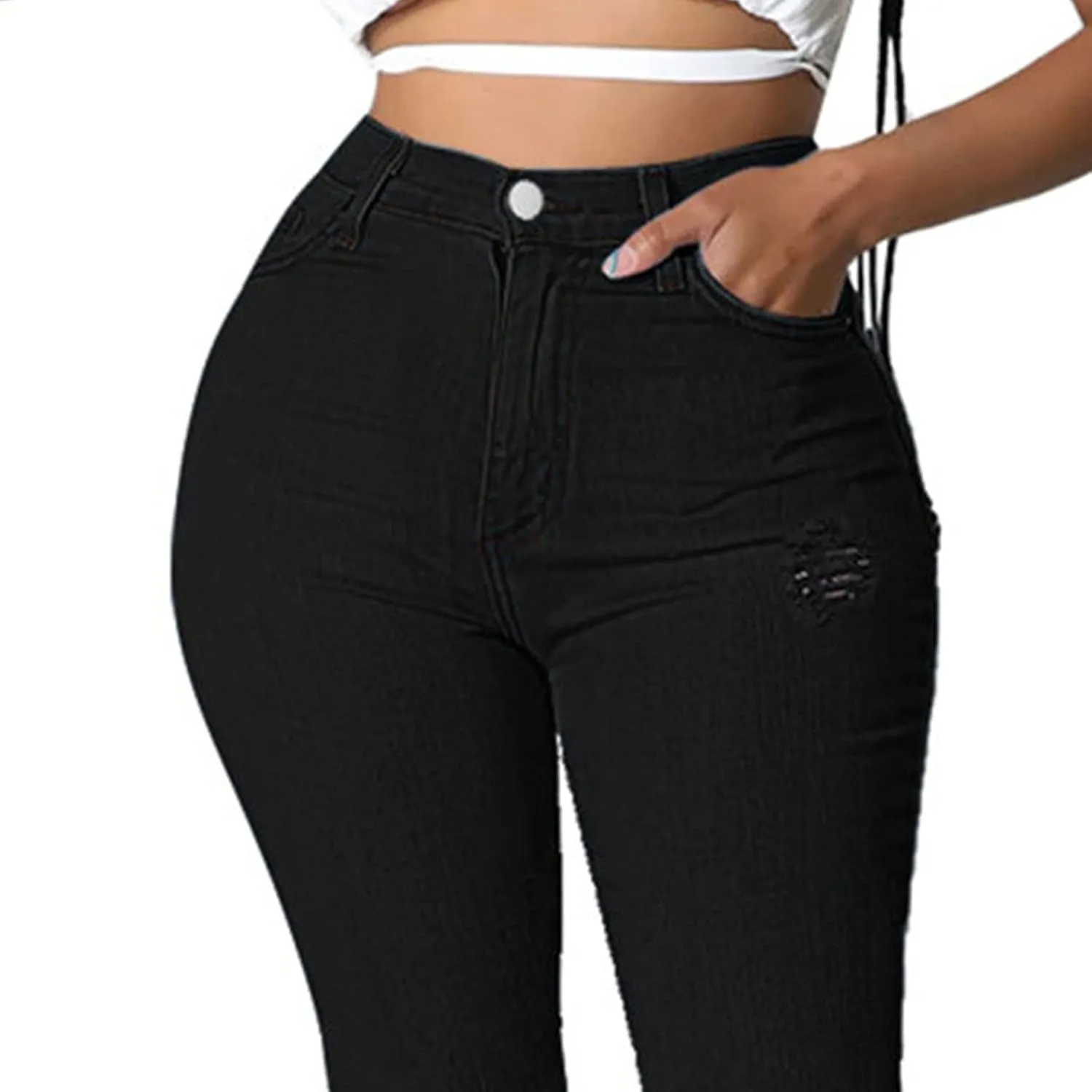 Bell Bottom Jeans for Women Ripped High Waisted Flared Denim Pants Classic Hole Retro Skinny Jean Trousers