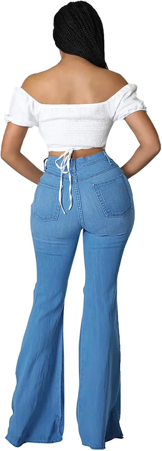 Bell Bottom Jeans for Women Ripped High Waisted Flared Denim Pants Classic Hole Retro Skinny Jean Trousers