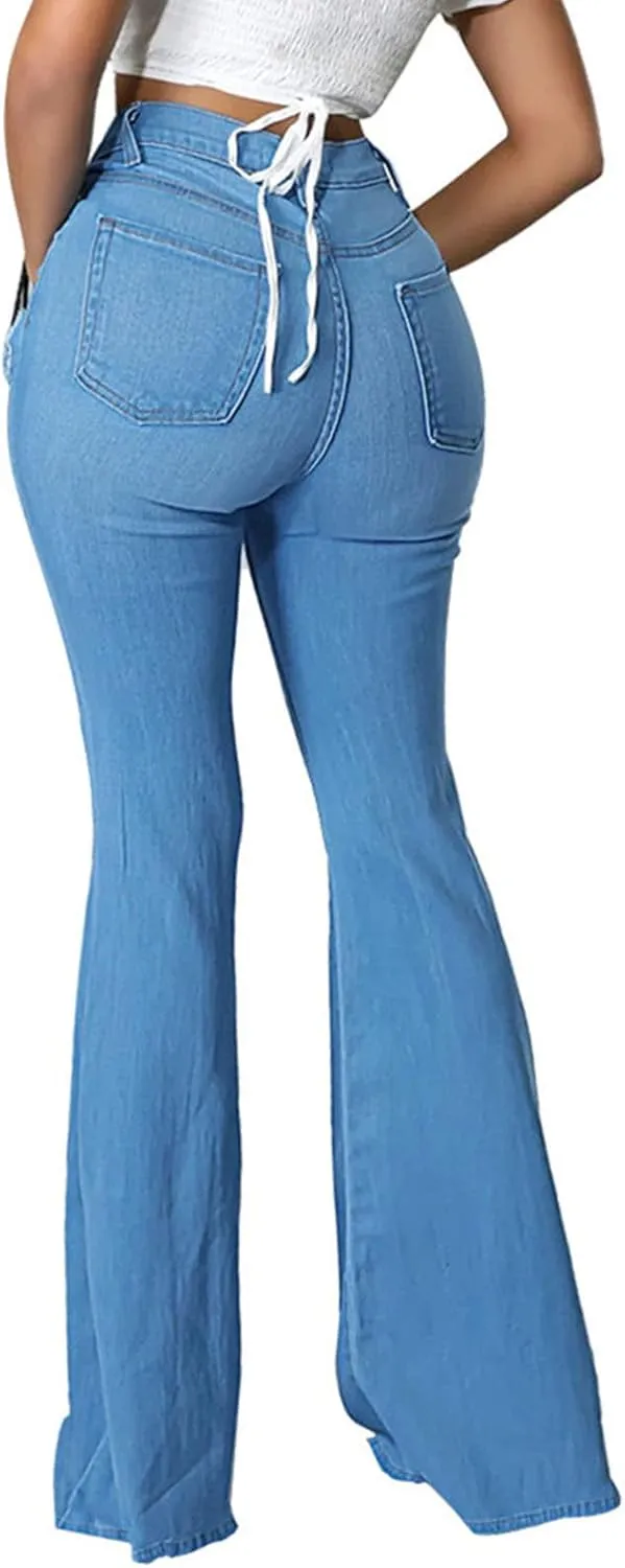 Bell Bottom Jeans for Women Ripped High Waisted Flared Denim Pants Classic Hole Retro Skinny Jean Trousers