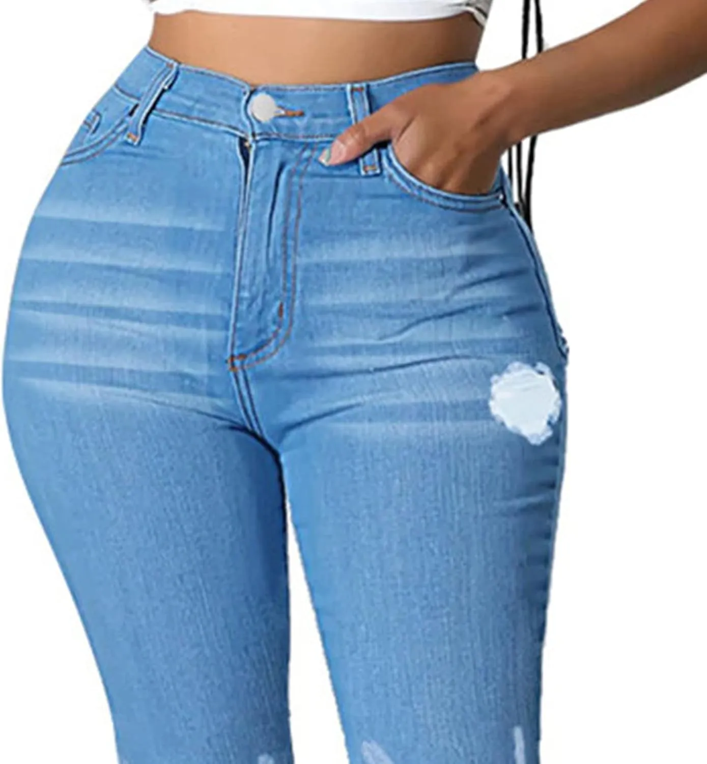 Bell Bottom Jeans for Women Ripped High Waisted Flared Denim Pants Classic Hole Retro Skinny Jean Trousers