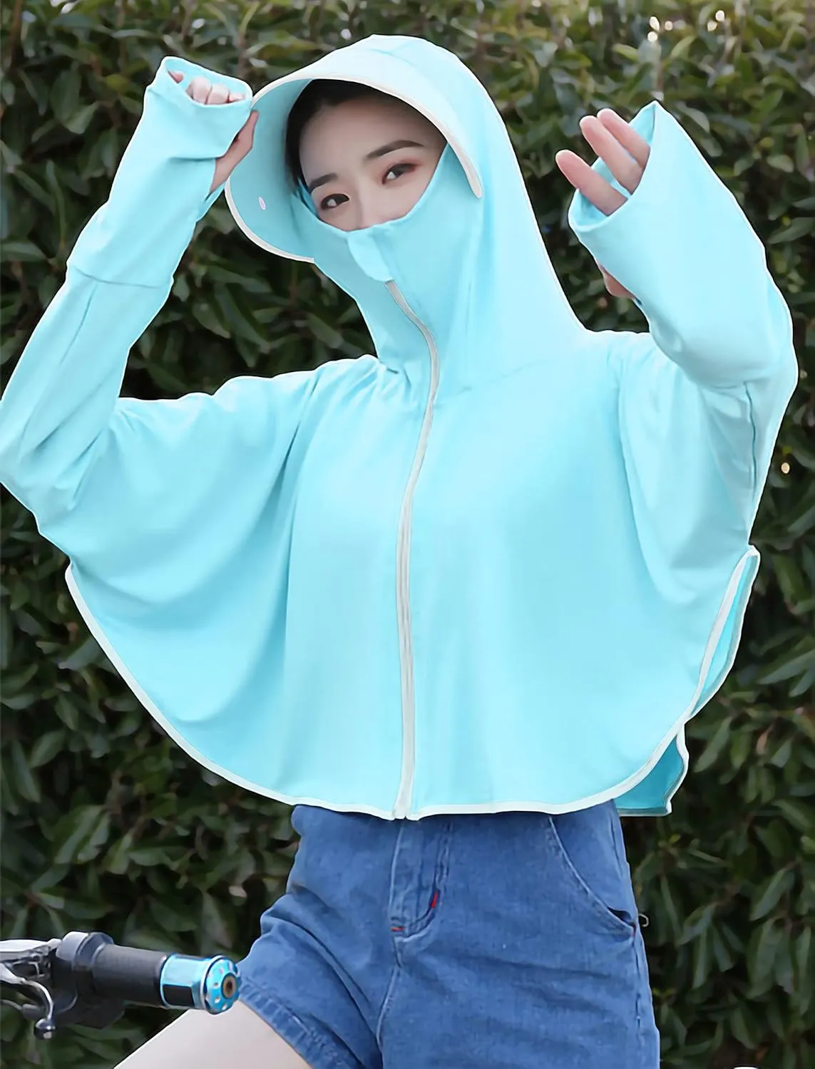 Bellady Sun UV Protection Shirts for Women, Hooded Rash Guard with Face Mask, Zip up Hoodie Swimsuit Cover ups