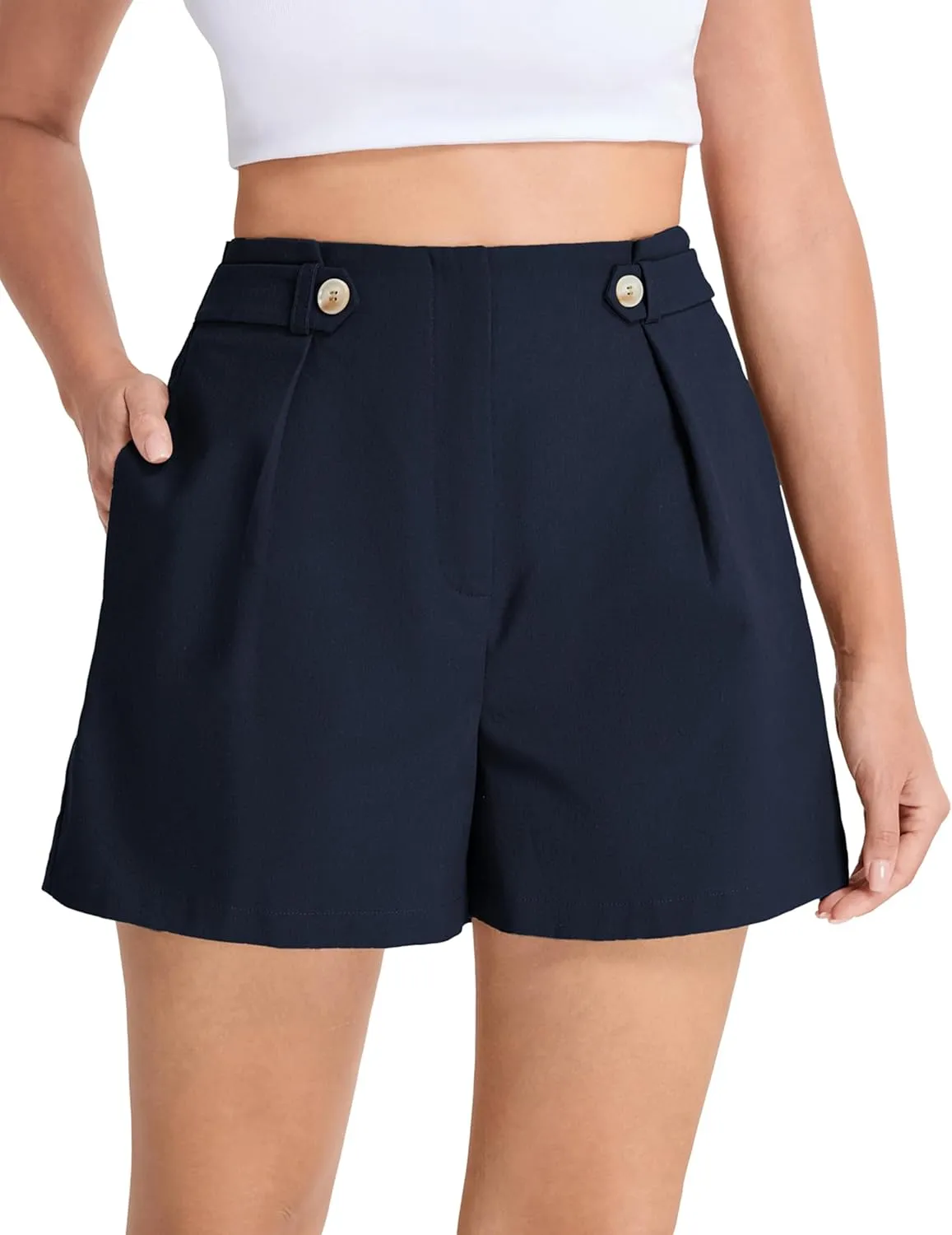 Belle Poque Linen Shorts for Women 2025 Summer Trendy Shorts Elastic High Waisted Dressy Casual Shorts with Pockets