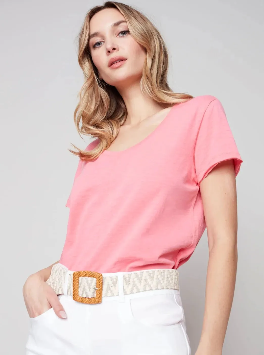 Belted Solid Stretch Pull On Shorts [White-C8047]