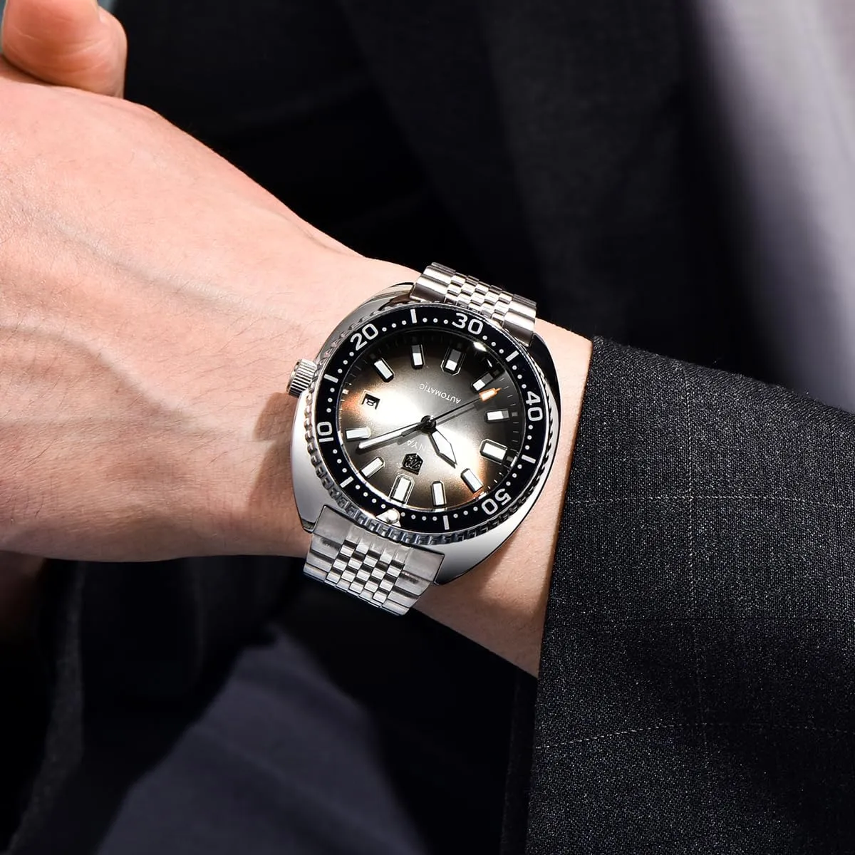 Benyar Watches Men Stainless Steel Strap Mechanical Watch 50M Waterproof Calendar Luminous Business Mens Automatic Watch