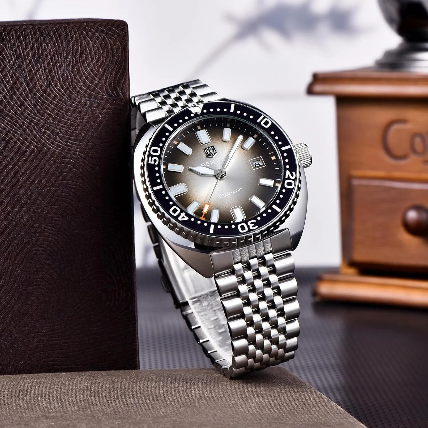 Benyar Watches Men Stainless Steel Strap Mechanical Watch 50M Waterproof Calendar Luminous Business Mens Automatic Watch