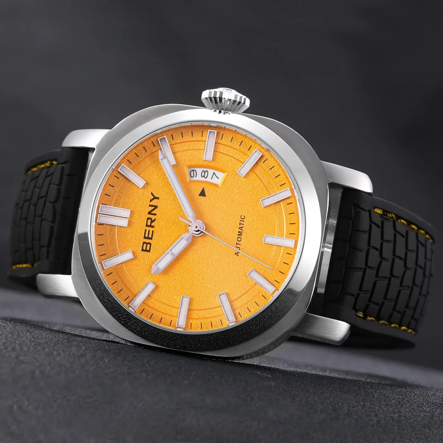 BERNY Men's Japanese Automatic Mechanical Watch, Self Winding Watches, Water Proof 10ATM, Sapphire Glass Scratch Resistant, Super Luminous with Date(No Battery Required)