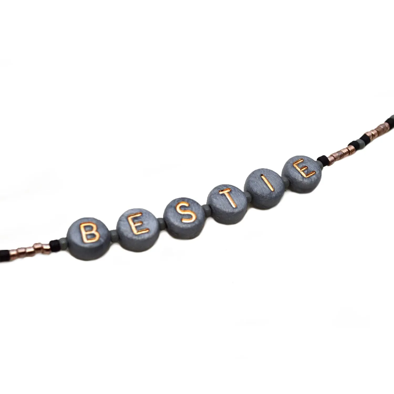 Bestie Friendship Word Beaded Rose Gold Anklet - Adjustable Easy Closure Custom Fun Foot BFF Jewelry Handmade Ankle Bracelet - Stocking Stuffer Gift (CUSTOM WORD)