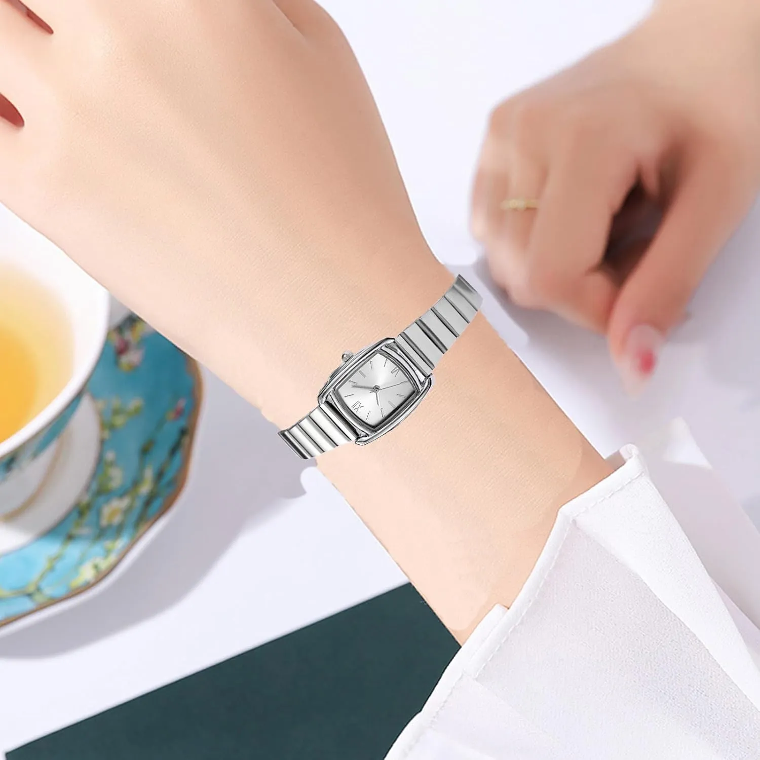 BESTKANG Square Watches for Women with Small Vintage Bracelet,Rectangular Case Roman Dial