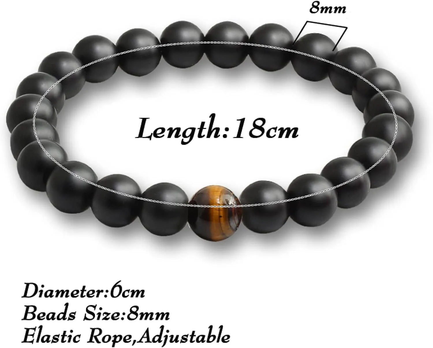 Black Matte Beads Bracelets 8mm Natural Stone Elastic Bracelet Women Men Strand Jewelry Pulseras,All Matte Black