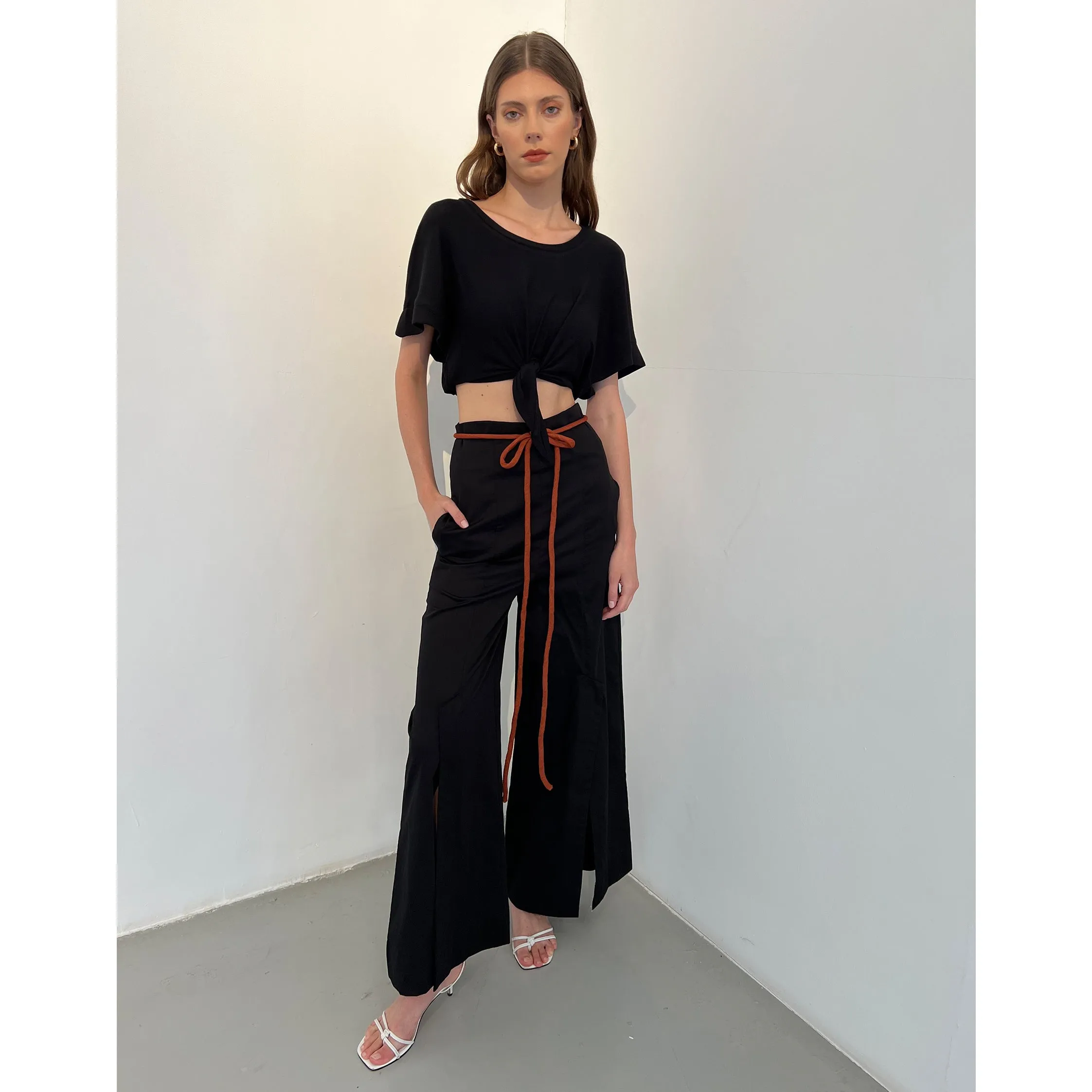 Black Modal Jersey Front Knot Tee