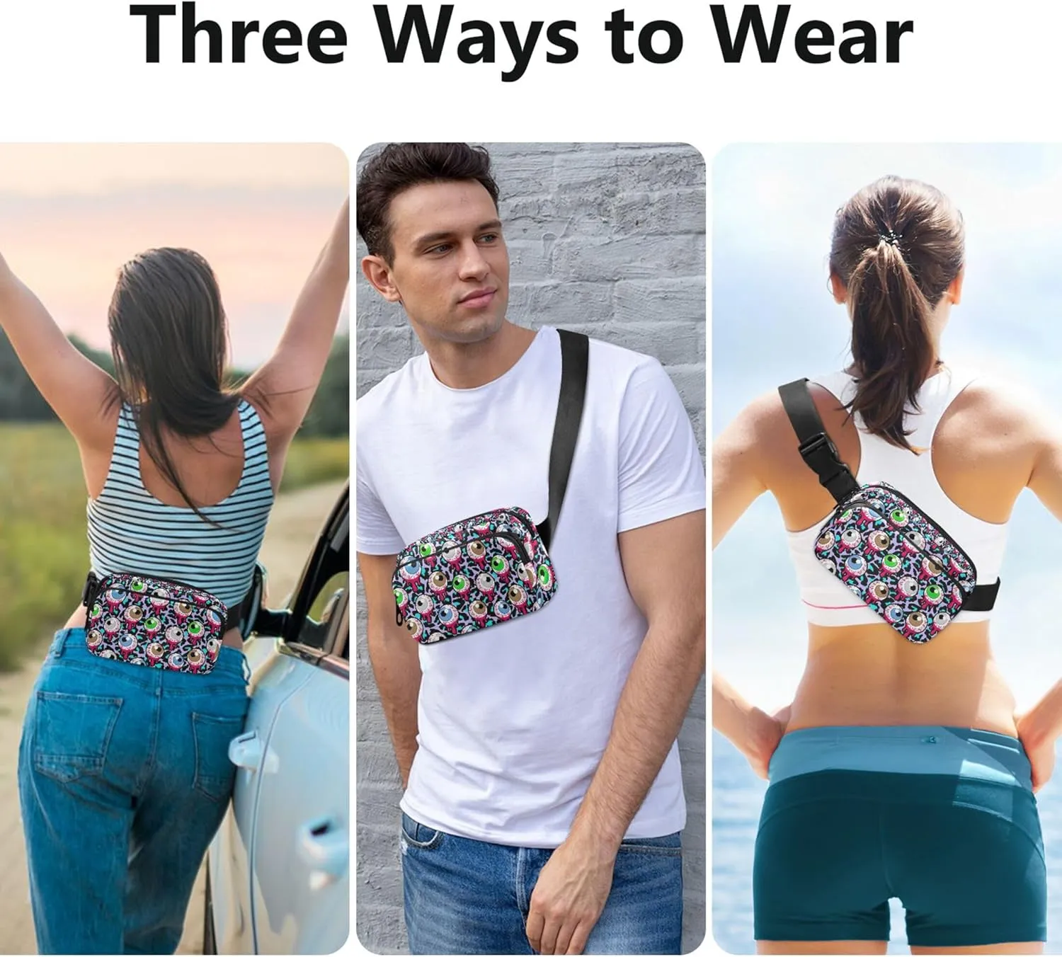 Bloody Zombie Alien Eyeballs Waterproof Fanny Packs Women Hip Pack Belt Pouch Bright Color Crossbody Waist Pack