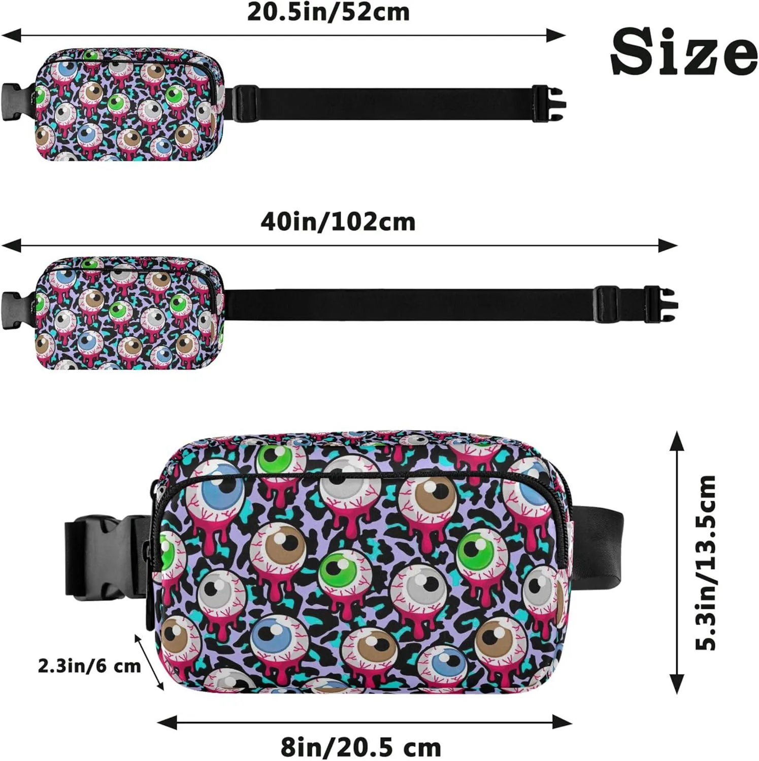 Bloody Zombie Alien Eyeballs Waterproof Fanny Packs Women Hip Pack Belt Pouch Bright Color Crossbody Waist Pack