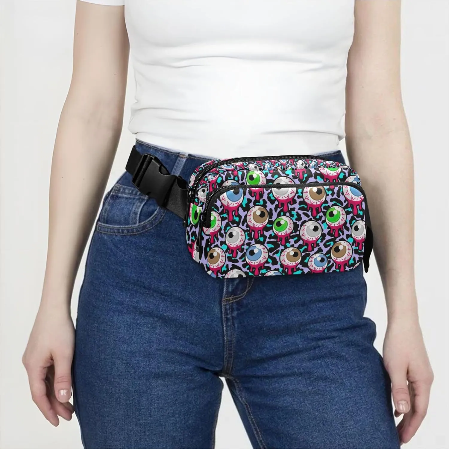 Bloody Zombie Alien Eyeballs Waterproof Fanny Packs Women Hip Pack Belt Pouch Bright Color Crossbody Waist Pack