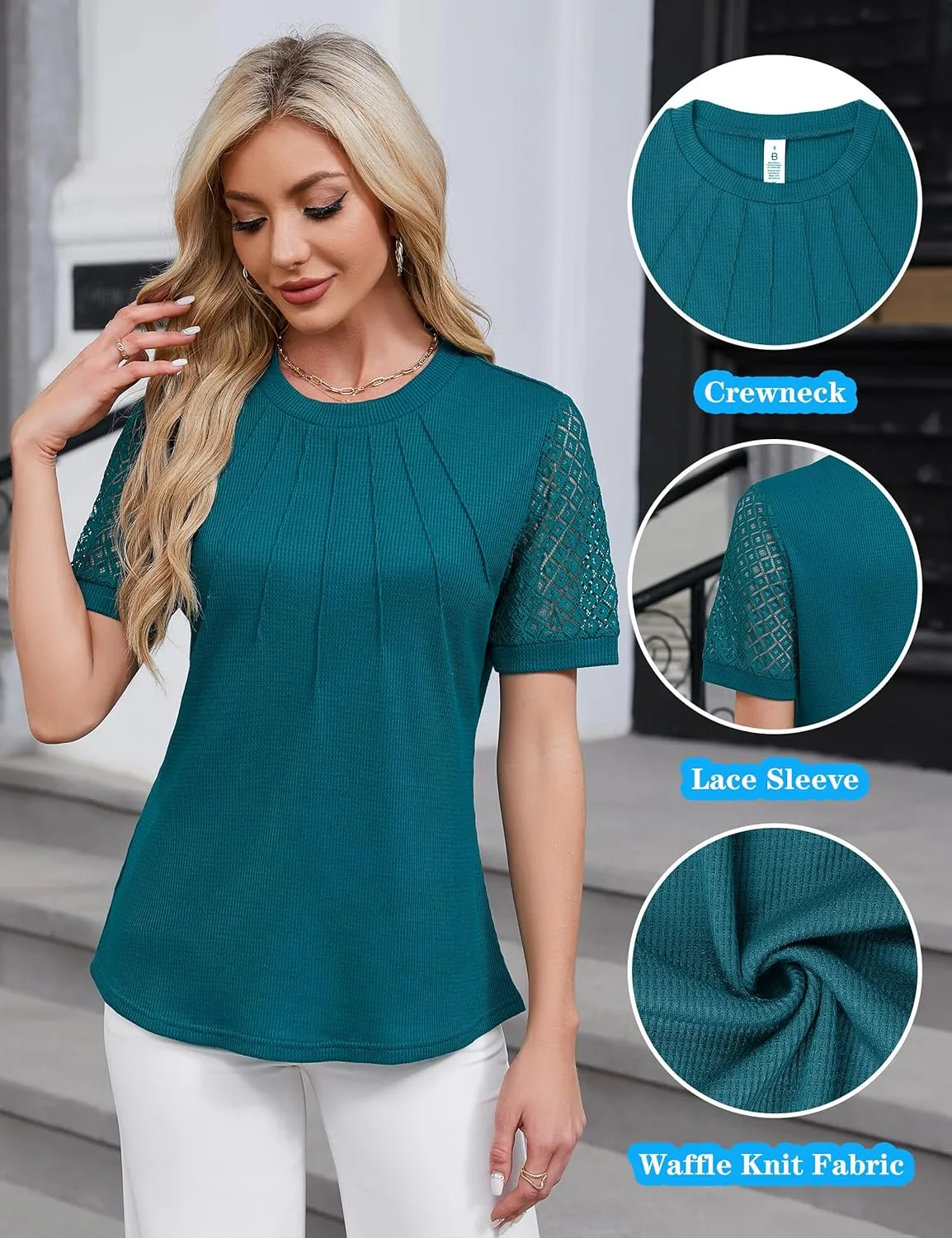 Blooming Jelly Women's Dressy Casual Blouses Business Work Tops Short Sleeve Waffle Knit Shirts 2025 Summer Outfits
