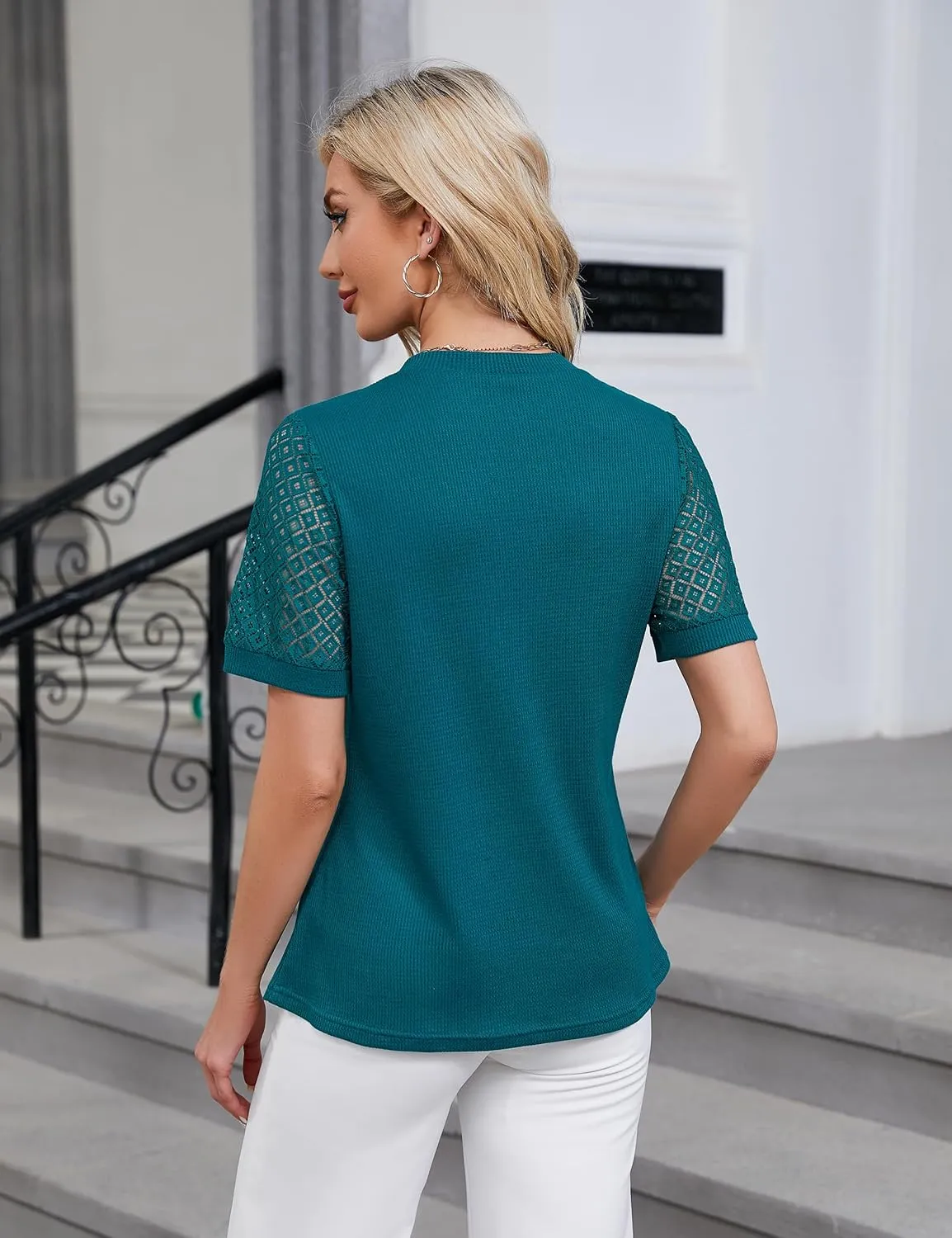 Blooming Jelly Women's Dressy Casual Blouses Business Work Tops Short Sleeve Waffle Knit Shirts 2025 Summer Outfits