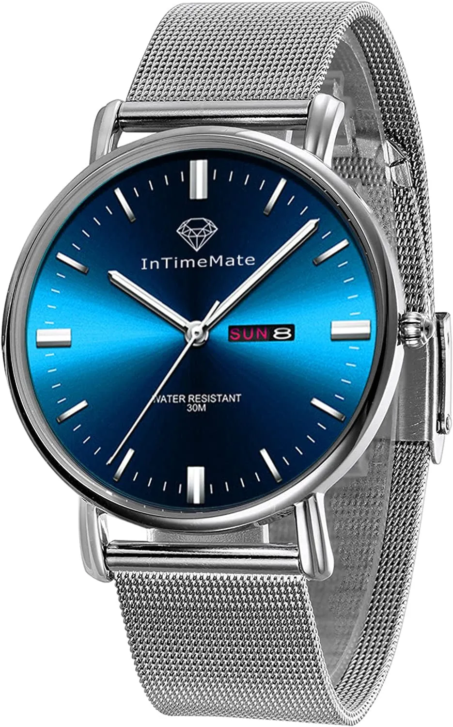 Blue Men Watch,Stainless Steel Watch for Men,Mens Watch with Date,Male Watches Classic,Silver Watches for Men,Luminous Watches for Men,Dress Mens Watch