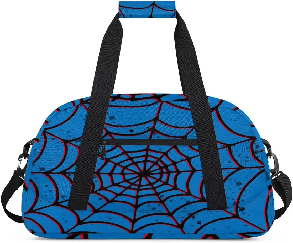 Blue Spider Web Kids Overnighter Duffel Bags for Boys Girls, Carry-On Size Sports Gym Bag for School Practice or Overnight Travel Weekender Sleepover Tote Bag