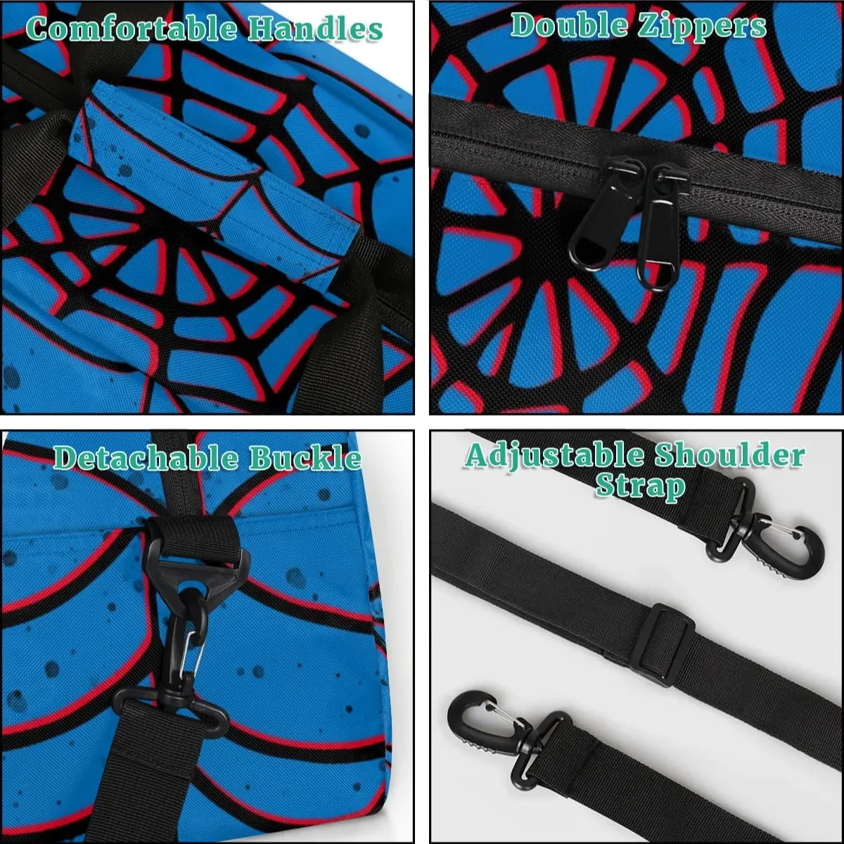 Blue Spider Web Kids Overnighter Duffel Bags for Boys Girls, Carry-On Size Sports Gym Bag for School Practice or Overnight Travel Weekender Sleepover Tote Bag