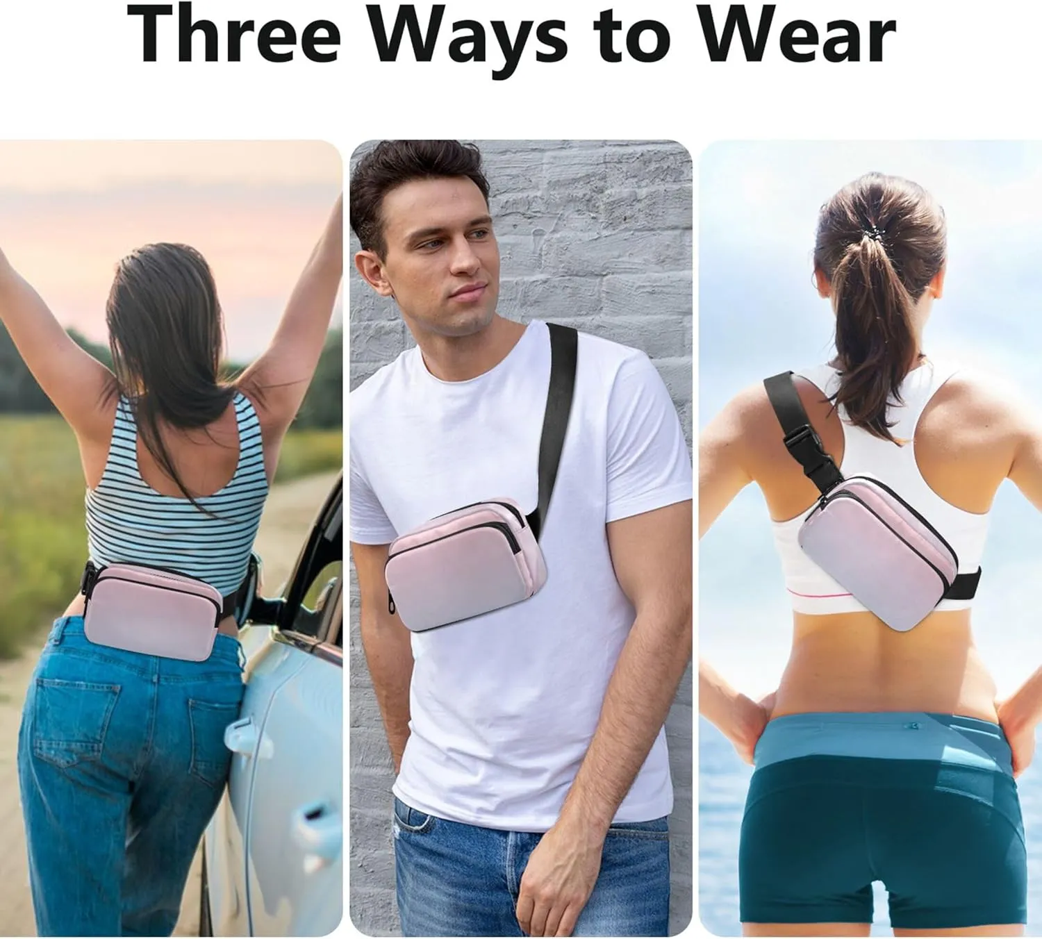 Blush Pink Light Blue Gradient Fanny Packs for Women Hip Pack Belt Bag Waterproof Bright Color Travel Waist Pouch