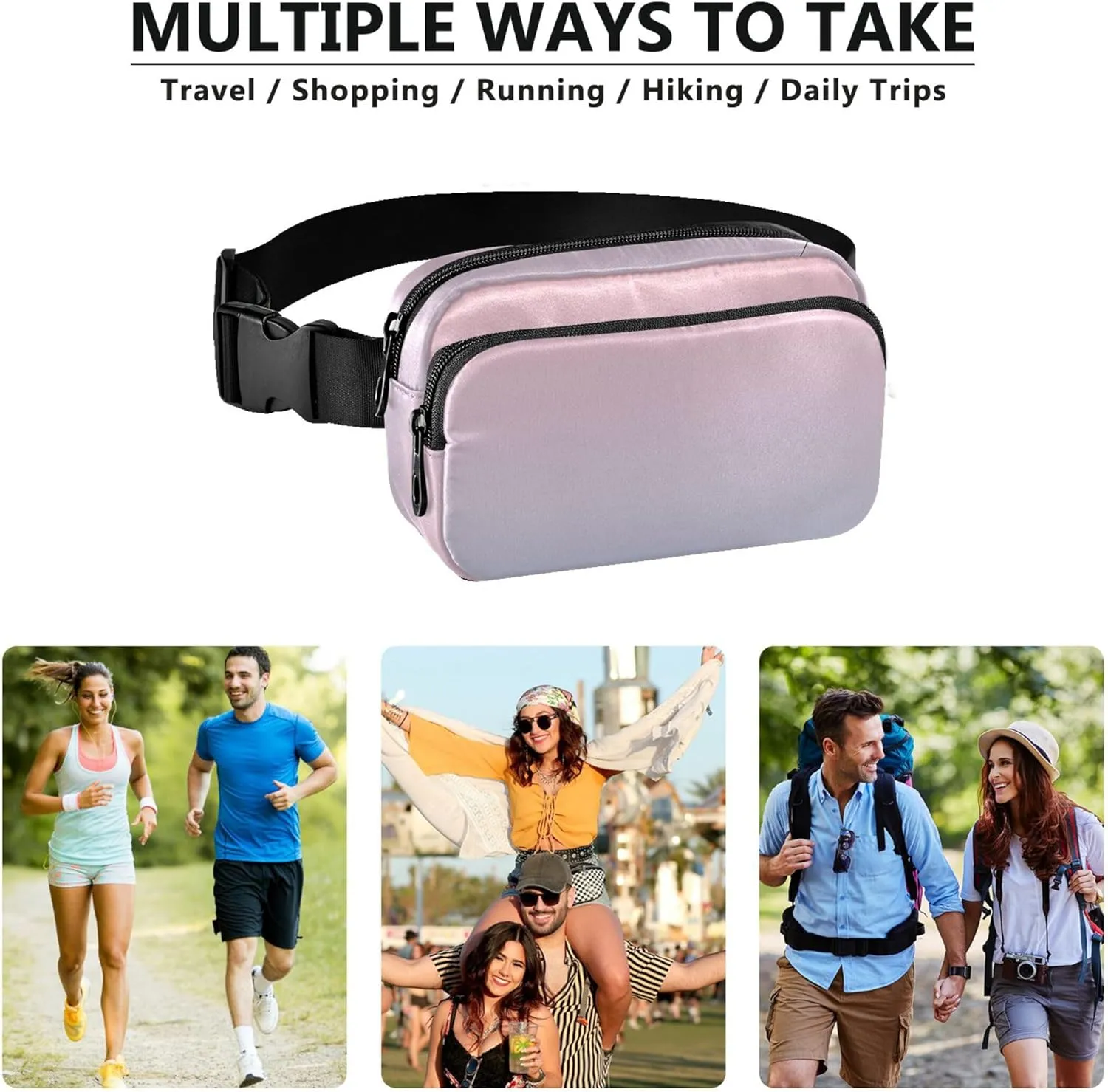 Blush Pink Light Blue Gradient Fanny Packs for Women Hip Pack Belt Bag Waterproof Bright Color Travel Waist Pouch