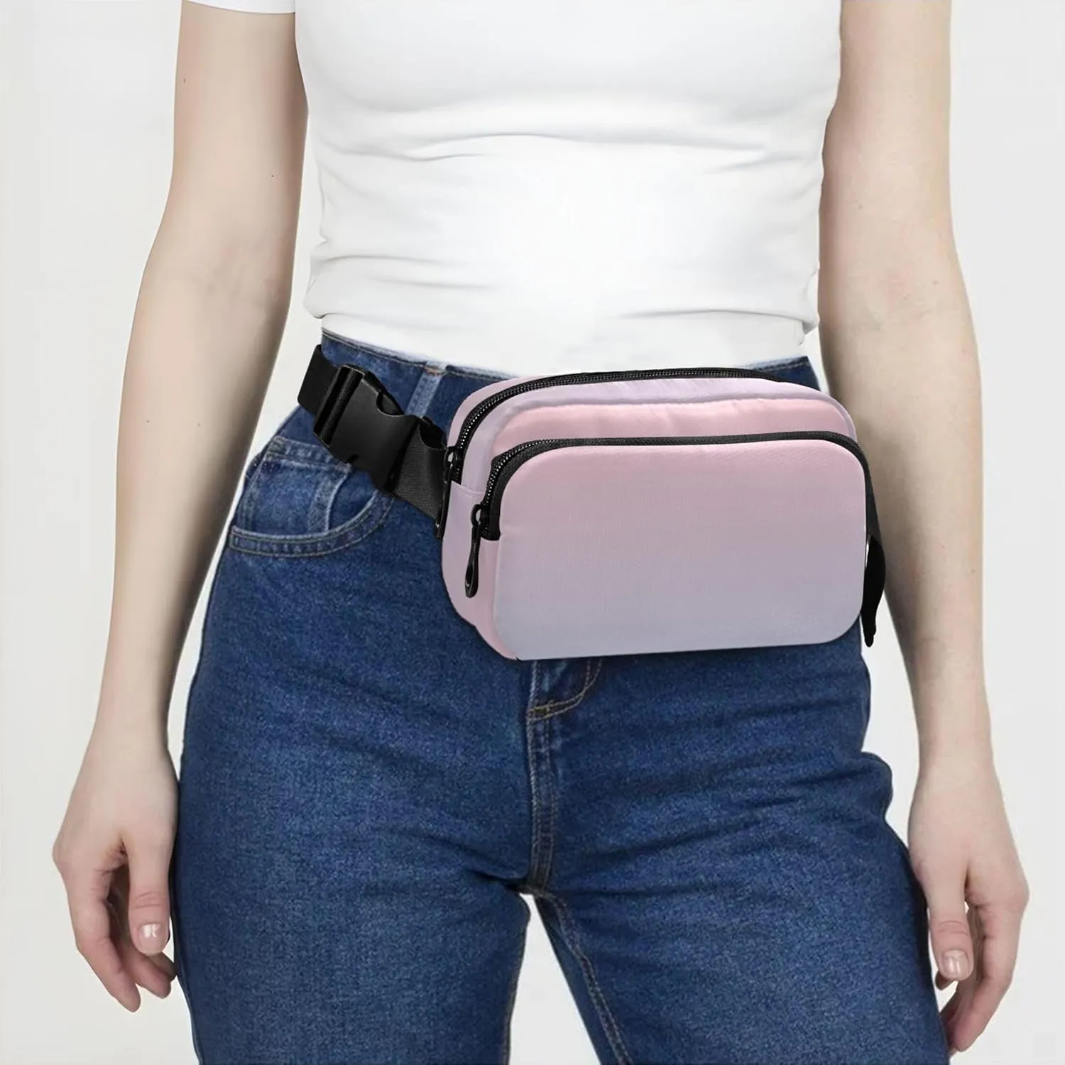 Blush Pink Light Blue Gradient Fanny Packs for Women Hip Pack Belt Bag Waterproof Bright Color Travel Waist Pouch