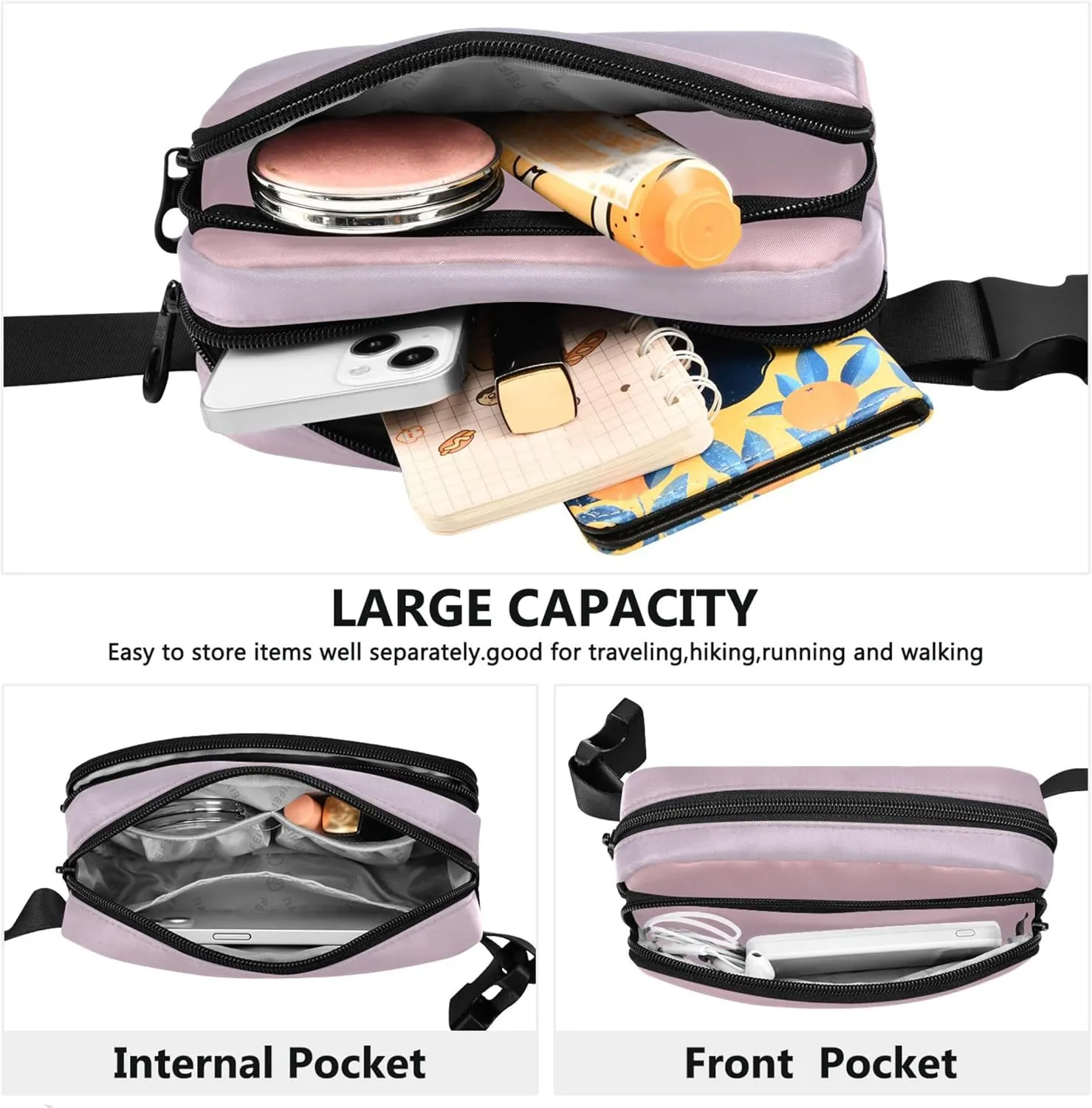 Blush Pink Light Blue Gradient Fanny Packs for Women Hip Pack Belt Bag Waterproof Bright Color Travel Waist Pouch