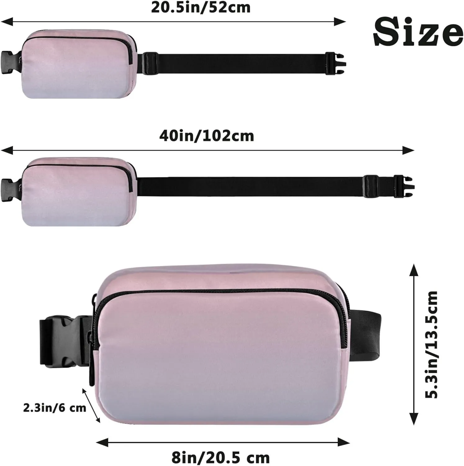 Blush Pink Light Blue Gradient Women Fanny Pack Waterproof Hip Pouch Belt Bag Bright Color Crossbody Waist Pack