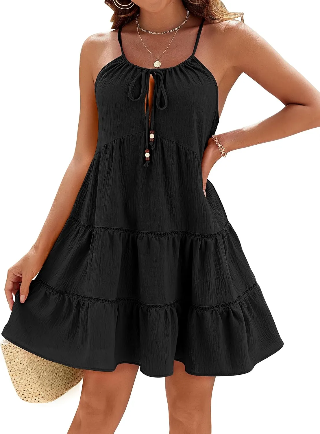BMJL Womens Bathing Suit Cover Up Flowy Swimsuit Coverups Spaghetti Straps Eyelet Cute Beach Dress Vacation Sundress