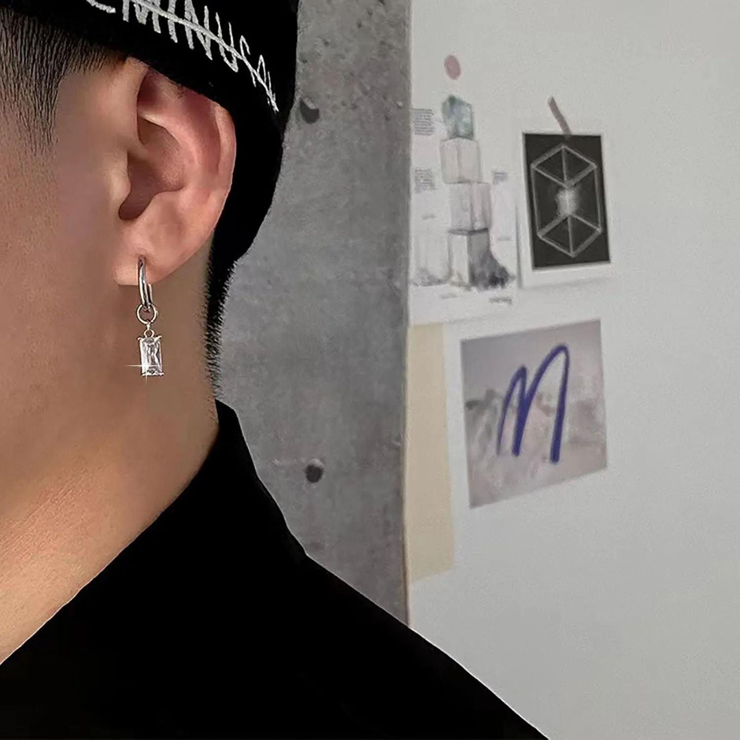 Bohemian Crystal Square Dangle Earrings White Rhinestone Square Drop Earrings Silver Circle Hoop Earrings Minimalist Cz Hoop Earrings Jewelry for Women