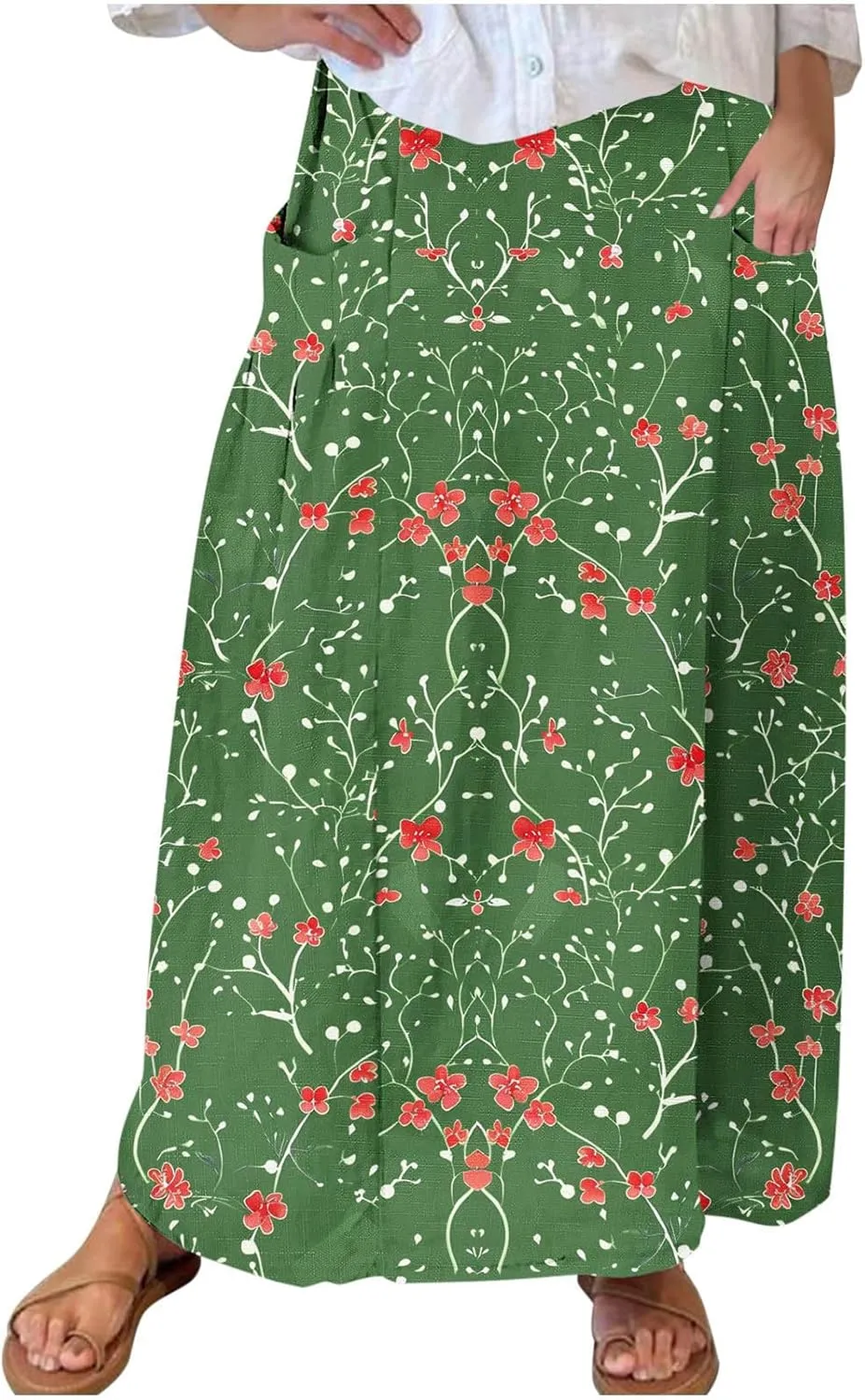 Boho Skirt for Women Floral Butterfly Graphic Skirts High Waisted Plus Size Baggy Skirts Pleated Skirt Outfits