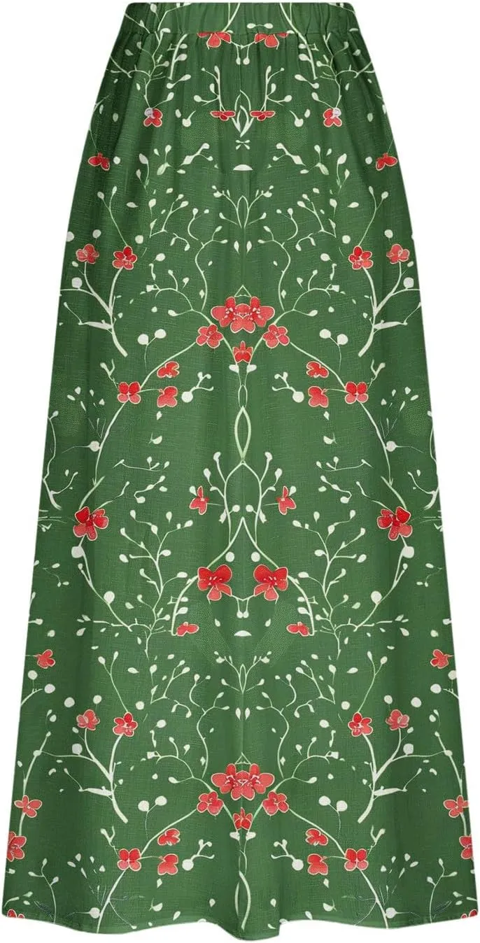 Boho Skirt for Women Floral Butterfly Graphic Skirts High Waisted Plus Size Baggy Skirts Pleated Skirt Outfits