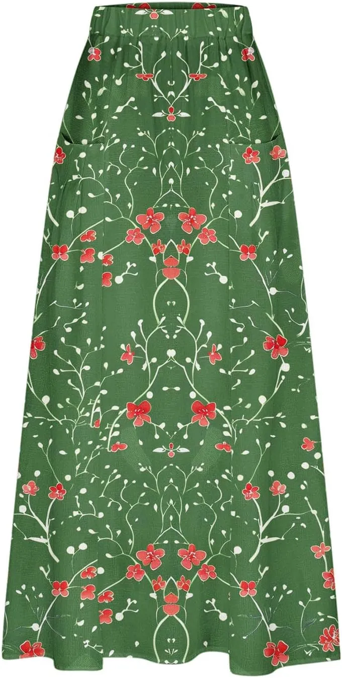 Boho Skirt for Women Floral Butterfly Graphic Skirts High Waisted Plus Size Baggy Skirts Pleated Skirt Outfits