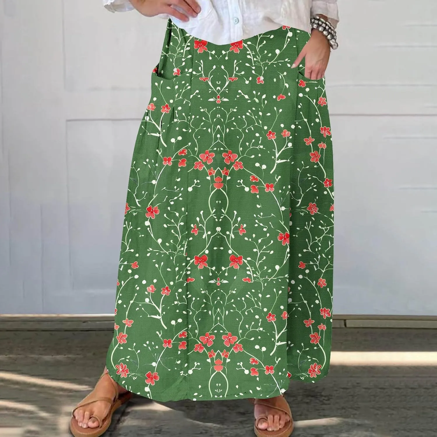 Boho Skirt for Women Floral Butterfly Graphic Skirts High Waisted Plus Size Baggy Skirts Pleated Skirt Outfits