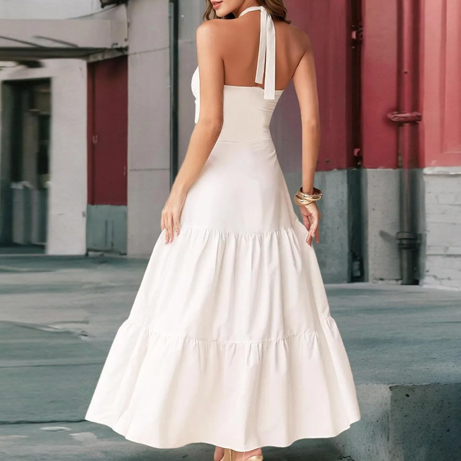 Borniu Women's Summer Strapless Maxi Dress 2025 Off Shoulder Hollow Out Smocked A Line Tube Backless Tiered Long Dresses