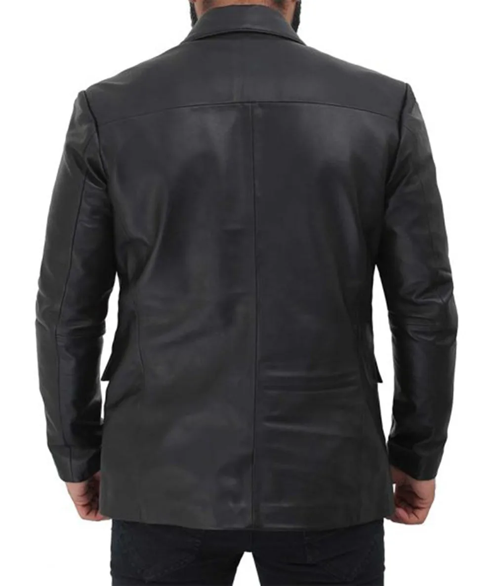 Brandon Black Leather Blazer for Men