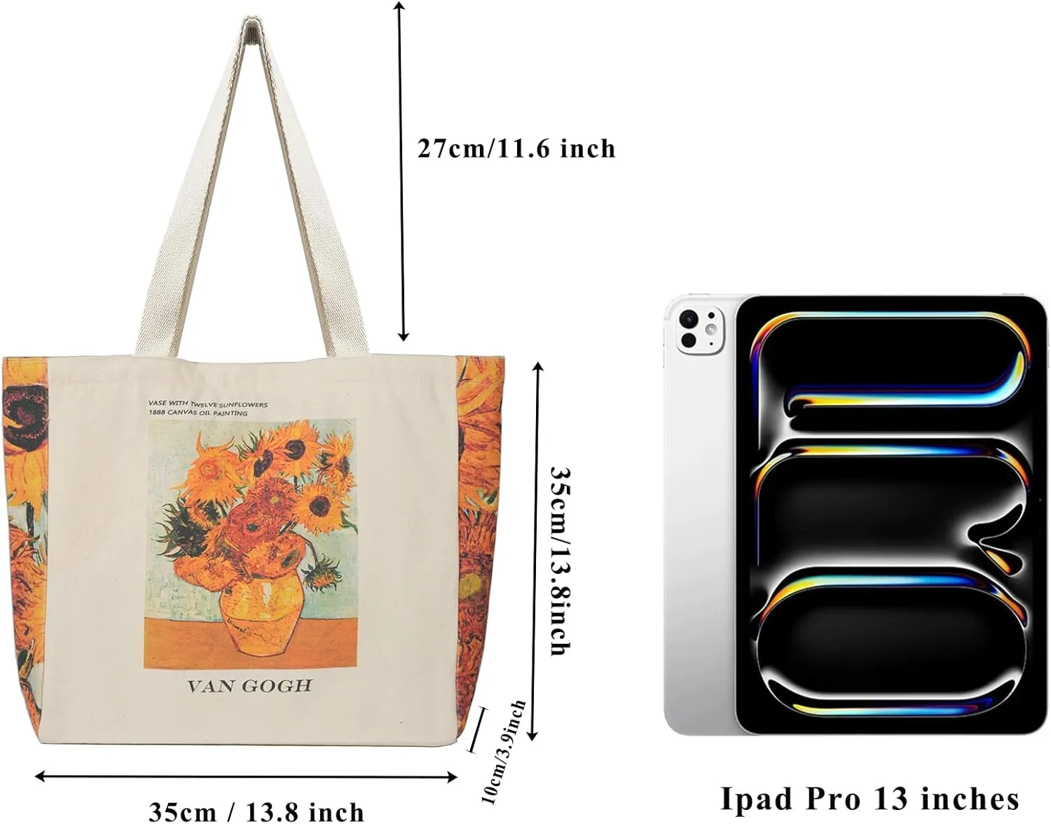 BROADREAM Canvas Tote Bag Aesthetic Shoulder Bag with Zippers and Interior Pocket
