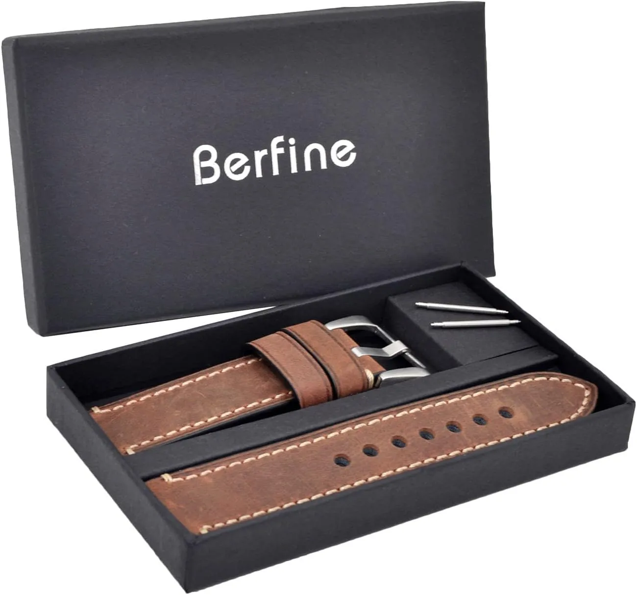 Brown 24mm Genuine Leather Wristwatch Watch Band Oil Tan Vintage Watchband for Men with Stainless Buckle