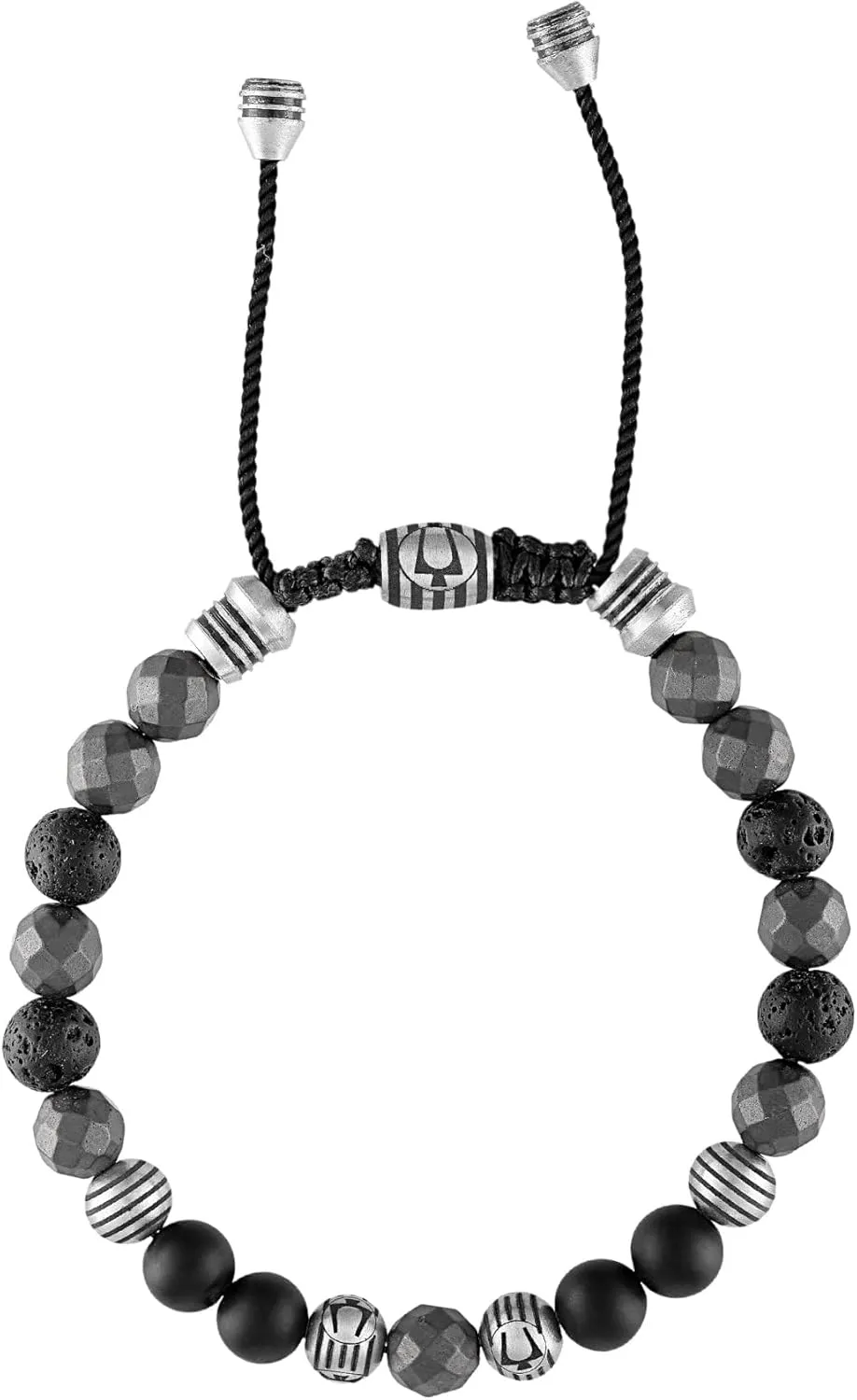 Bulova Men's Jewelry Classic Semi-Precious Beaded Bolo Bracelet, Stainless Steel, Matte Black Onyx, Sliding Clasp, 8MM Beads